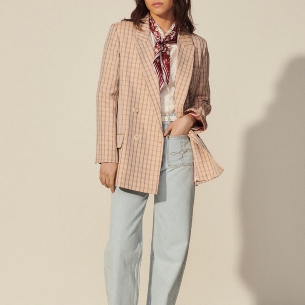 Sandro Lurex Check Plaid Tailored Blazer Jacket - Large/40